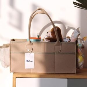 Baby Diaper Caddy Organizer Portable Nappies Nursery Storage Basket Diaper Bag Tote w/ Changeable Compartments Baby Storage Basket Car Travel Diaper Storage Bin Beige (EIDANZ-DC-01-B)