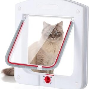 Cat Flap 4 Way Pet Locking Door, Durable Frame and Easy to Shape in Exterior and Interior Doors, Privacy for Cat litter Box or Automatic Feeder, (ZOYIICF-01)