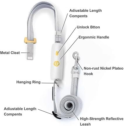 Hands Free Dog Lead with Reflective Adjustable Strap, Quick Release Handle and 360° Swivel Clip, Hands-Free Dog Walking Lead for Walking, Jogging and Outdoor Use, Grey - Image 5