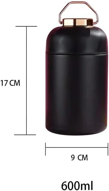 Food Flask Container, 600 ml Stainless Steel Double Walled Soup Flask Leakproof Food Jar Soup Containers with Foldable Spoon (Black) - Image 2