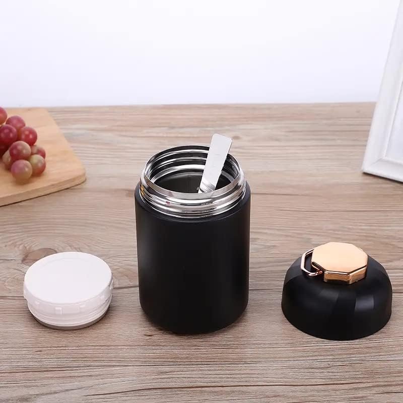 Food Flask Container, 600 ml Stainless Steel Double Walled Soup Flask Leakproof Food Jar Soup Containers with Foldable Spoon (Black) - Image 4